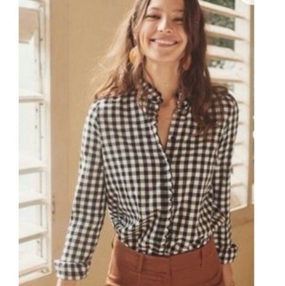 Sezane Black and White Louise Gingham Button Down Shirt - Picture 2 of 7